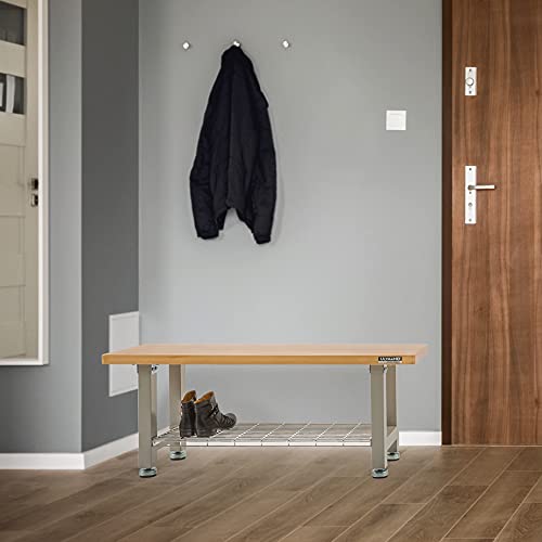Seville Classics Storage Shelf Wood Bench, Granite Seville Classics