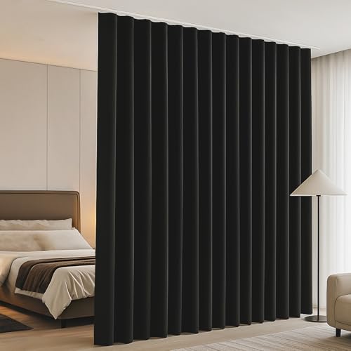 Room Divider Curtains Ceiling Track Sets Blackout Curtain Flexible Bendable Tracks for Patio Sliding Glass Door Bedroom Privacy Partition Separator, 1 Panel Black Drape and White Rail, W72 x L72 in Curtainsart