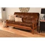 Pemberly Row 75" Traditional Full-Size Faux Leather Futon Mattress with Hinged Innerspring, Foam Construction, in Saddle Brown Finish, Frame Not Included Pemberly Row