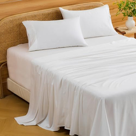 Bedlifes Deep Pocket Sheets 18-24 Inch, King Size Egyptian Cotton 1000 Thread Count, 4-Piece - Fits Extra Thick Mattresses, Cooling & Breathable (White) Bedlifes