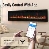 Fireplace TV Stand with 50" Smart Electric Fireplace, Solid Wood Fire Place with Mantel, Modern Fireplace Cabinet with Socket for Living Room Farmhouse Entertainment Center White, (50 inch, WiFi) ROCSUMOO
