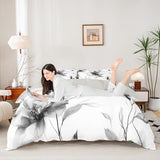 Erosebridal Black and White Flower Bedding Set Full, Boho Flower Duvet Cover for Women Men Adults Teens Bedroom, Artistic Watercolor Floral Comforter Cover, Ink Painting Style Blossom & Leaf Bed Set Erosebridal