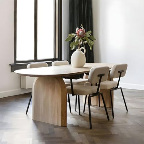 LAKIQ Oval Solid Wood Dining Table Farmhouse Wooden Meeting Room Conference Table Rectangle Office Writing Desk - Table Only - Without Chairs (Natural, 63" L x 31.5" W x 29.5" H) LAKIQ