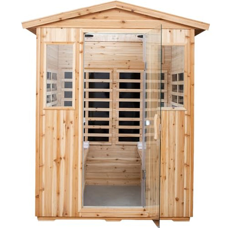 Infrared Sauna Wooden Sauna Room,Outdoor Sauna 4 Person Infrared Saunas for Home,Low Emf Infrared Sauna 2050W 2 Bluetooth Speakers, 2 LED Reading Lamp KOOZONEGM