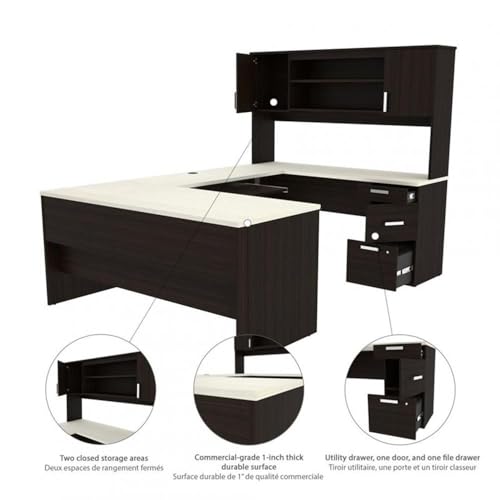 Pemberly Row U Shaped Computer Desk in Dark and White Chocolate Pemberly Row