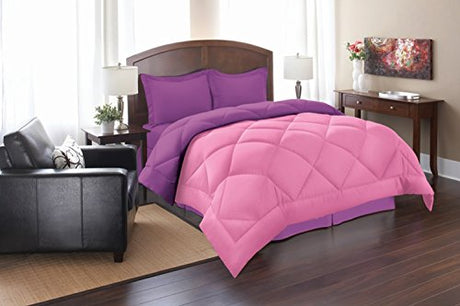 Elegant Comfort All Season Goose Down Alternative Reversible 3-Piece Comforter Set- Available in and Colors, Full/Queen, Pink/Purple Elegant Comfort