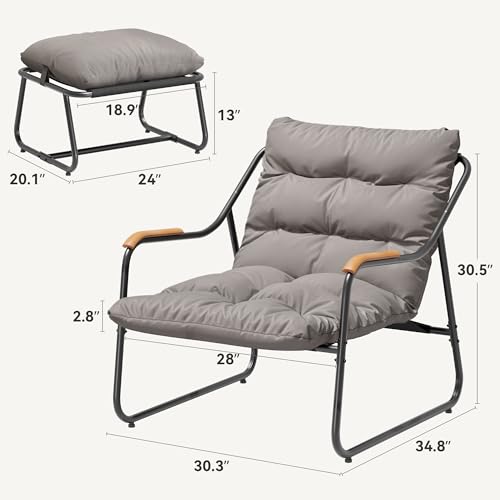 DWVO Chaise Lounge Chair Outdoor with Removable Cushions, Outdoor Patio Lounge Chair with Footrest, Breathable Outdoor Chaise for Pool Garden Backyard Deck, Gray