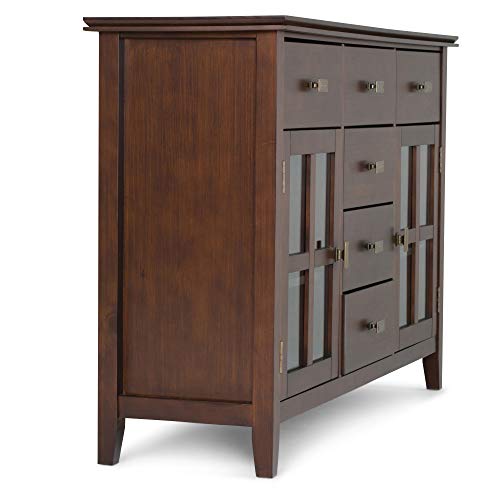 SIMPLIHOME Artisan Solid Pine Wood 54 inch Contemporary Sideboard Buffet Credenza in Russet Brown features 2 Doors, 6 Drawers and 2 Cabinets with Large storage spaces - WoodArtSupply