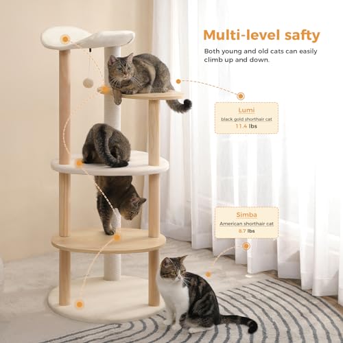 PETEPELA Cat Tree Cat Tower for Indoor Cats,5-Level Cat Play House Cat Activity Center with Scratching Posts Beige PETEPELA