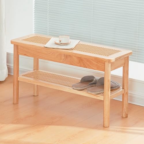 YLLSMGS Porch Bench Entryway Bench Wooden with Woven Rattan and Storage Shoe Rack for Living Room Hallway Entry Way Front Door(Yellow,80 * 44 * 28cm/31 * 17 * 11in) YLLSMGS