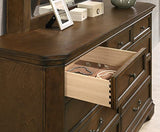 Roundhill Furniture Maderne Traditional Wood Panel Bed with Dresser, Mirror, Two Nightstands, King, Antique Walnut Roundhill Furniture