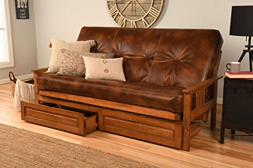Kodiak Furniture Monterey Futon Set with Storage Drawers, with Barbados Base and Oregon Trail Saddle Mattress Kodiak Furniture