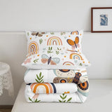 Homewish Rainbow Comforter Set Full Size | Girls Bedding Set Boho Moth Quilt Set Kids Child Teens Bedroom Decor,Cartoon Love Flower Leaves Down Comforter 3Pcs with 2 Pillowcases Homewish