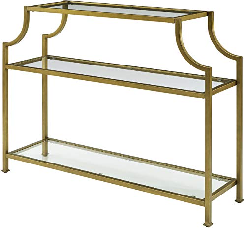 Crosley Furniture Aimee Sofa Console Table with Storage Shelves for Hall, Entryway, or Living Room, Gold and Glass Crosley Furniture