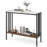 Giantex 36" Narrow Console Table, 2-Tier Industrial Entryway Table with Open Storage Shelves & Metal Frame, Faux Marble Sofa Table Behind Couch for Living Room, Hallway, Foyer, White & Rustic Brown Giantex