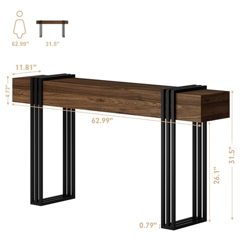 knoworld 63 Inch Console Table for Entryway, Industrial Sofa Tables Couch Table Behind Sofa for Living Room Hallway Foyer, Walnut knoworld