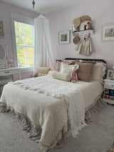 BuLuTu Carmine Flower Print Duvet Cover Full, Soft Lightweight Cotton Muslin Quilt Cover with Zipper Closure Floral Comforter Cover Ruffles Princess Bedding, Machine Washable, Camellia Pattern BuLuTu