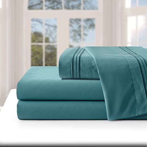 Manyshofu Extra Deep Pocket Twin Sheets Set - Hotel Luxury 1800 Thread Count Sheets & Pillowcases - Kids Bedding Set up to 24" Mattress - Teal Bed Sheets 18-24 Inch Deep Pockets - 3 Piece Manyshofu