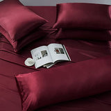 Manyshofu 7Pcs Burgundy Satin Sheets California King Silky Satin Bed Sheets Set, Luxurious & Soft Bedding Set - 1 Fitted Sheet, 1 Flat Sheet, 4 Pillowcases + 1 Body Pillow case Manyshofu