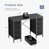 DUMOS 47 Inch Computer Desk with 8 Fabric Drawers, Office Gaming Desk with Storage, Writing Study Table with X-Shaped Reinforced Structure, Black DUMOS