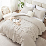 CozyLux King Size Comforter Set - 3 Pieces Beige Soft Luxury Cationic Dyeing Bedding Comforter for All Season, Breathable Lightweight Fluffy Boho Bed Sets with 1 Comforter and 2 Pillow Shams CozyLux