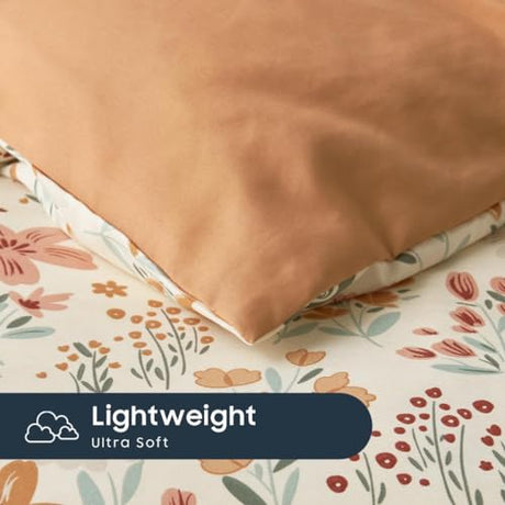 Wake In Cloud - Floral Bedding Set for Girls, Cute Colorful Botanical Flowers Patterned Soft Lightweight Comforter Set with Sheets, 7 Pieces Kids Bed in a Bag, Orange Cream, Full Size Wake In Cloud