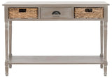 SAFAVIEH Home Collection – Christa White Wash Console Table with Rattan Drawers & Shelf, Coastal Cottage Storage Console, Vintage Design (AMH5737E) SAFAVIEH