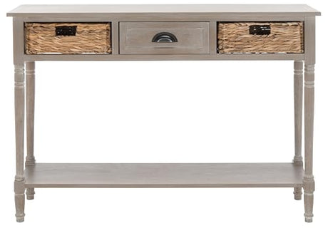 SAFAVIEH Home Collection – Christa White Wash Console Table with Rattan Drawers & Shelf, Coastal Cottage Storage Console, Vintage Design (AMH5737E) SAFAVIEH