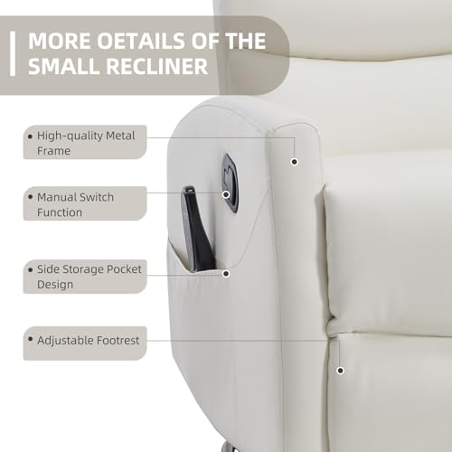 PELUMY 360° Swivel Rocker Recliner with Heat & Vibration Massage, Glider Rocking Chair for Adults, Compact Recliner for Living Room, Small Spaces, Nursery, Bedroom (Breathable Leather, White)