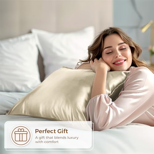 Pure Bedding Satin Pillowcase 2 Pack - King Size (20"x40", Ivory) - Silky Pillow Cases for Hair and Skin - Satin Pillow Covers with Envelope Closure - Extra Soft Premium Microfiber Pure Bedding