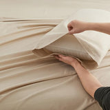 Simple&Opulence Belgian Linen Sheet Set Solid Color - 4 Pieces (1 Flat Sheet, 1 Fitted Sheet & 2 Pillowcases) Natural Flax Cotton Blend Soft Breathable Farmhouse Bedding - Full Size, Linen/Beige Simple&Opulence