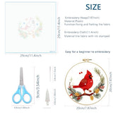 Zhenqing Red Bird in Winter Embroidery Kit for Beginners, Pre-Printed 29x29cm Cotton Fabric with 20cm Hoop, Featuring Pine Cones, Berries and Snow Design (C0213)