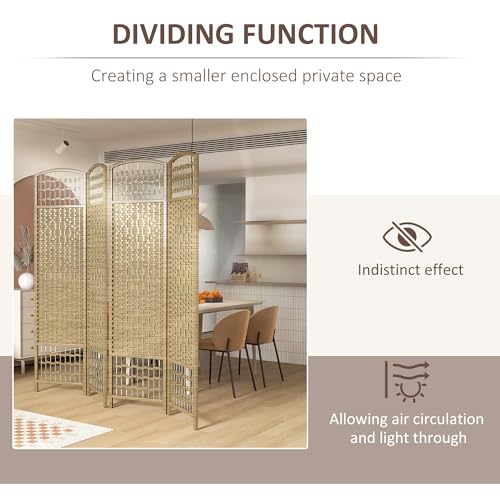 HOMCOM 4 Panel Room Divider, Folding Privacy Screen, 5.6' Room Separator, Wave Fiber Freestanding Partition Wall Divider, Natural HOMCOM