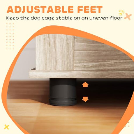 PawHut Dog Crate Furniture, 39" Dog Kennel Side Table with 2 Doors, Adjustable Non-Slip Foot Mats, Decorative Pet Cage for Large Dogs, Walnut Brown PawHut