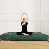 8 Inches Futon Mattress Queen Size, Futon Sofa Couch Bed with Straps, Thick Corded Fabric Floor Futon Mattress for Adults, Sleeping Mat Foldable Mattress for Camping, Green(Frame Not Included) Bliss Homey