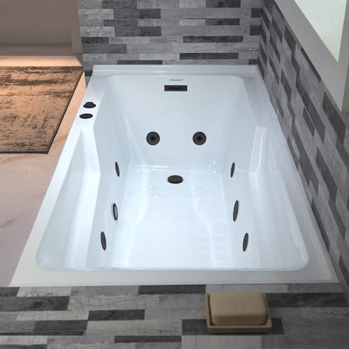 WOODBRIDGE 60" Alcove Acrylic Rectangular Whirlpool Heated Jetted Tub in White with Left Drain, Matte Black pop-up Drain Included BM6030L WOODBRIDGE