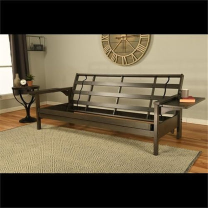 Kodiak Furniture Alamosa Wood Futon Set - Sofa Sleeper Frame with Mattress Included in Charcoal Gray Color - WoodArtSupply