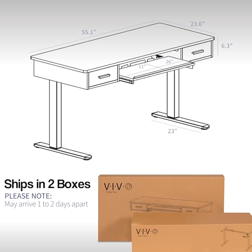 VIVO Electric Height Adjustable 55 x 24 inch Memory Stand Up Desk with Rear-Set Legs, Rustic Vintage Brown Table Top with Built-in Drawers and Keyboard Tray, Black Frame, DESK-KIT-RB5MN VIVO