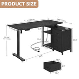 Homiflex 47 Inch L Shaped Standing Desk with 3 Drawers Electric Standing Desk with Storage Computer Desk Adjustable Height with Power Outlets 4 Memory Presets for Home Office Black Homiflex