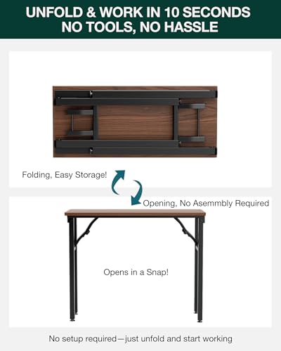 Frylr Small Folding Computer Desk – Portable 35.8 Inch Foldable Laptop Table, Collapsible and Compact for Easy Storage and Fast Setup, Lightweight for Small Spaces, Craft and Study Use, Dark Walnut Frylr