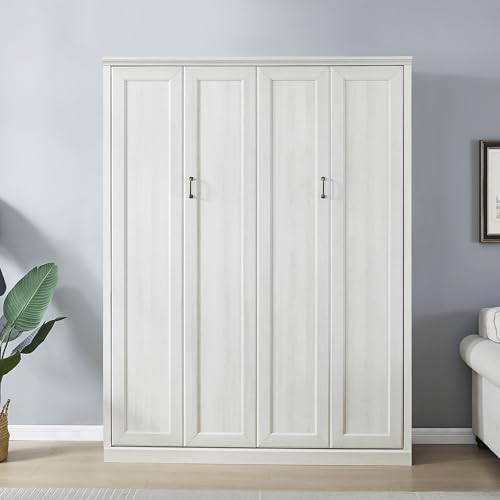 Harper & Bright Designs Queen Size Murphy Bed, Wood Queen Wall Bed Cabinet Bed, Rustic White Harper & Bright Designs