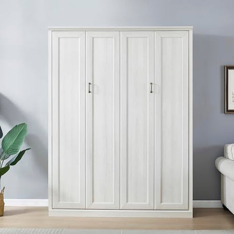Harper & Bright Designs Queen Size Murphy Bed, Wood Queen Wall Bed Cabinet Bed, Rustic White Harper & Bright Designs
