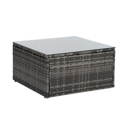 EMKK Patio Furniture Sets, 6 Piece Outdoor Wicker Rattan Sectional Sofa with Tempered Glass Coffee Table, Couch, Loveseat, Chairs with Cushions Conversation Garden, 1-Dark Gray EMKK