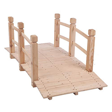 Henf 5 FT Wooden Garden Bridge Arc Walkway with Safety Rails, Outdoor Small Landscape Bridge Decorative Pond Footbridge for Backyards, Gardens, Streams (Carbonized Color) Henf