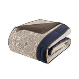 Madison Park Essentials Delaney 24-Piece Room In A Bag Comforter Set-Satin Jacquard All Season Luxury Bedding, Sheets, decorative pillows and Curtains, Valance, Cal King(104"x92"), Medallion Navy Madison Park