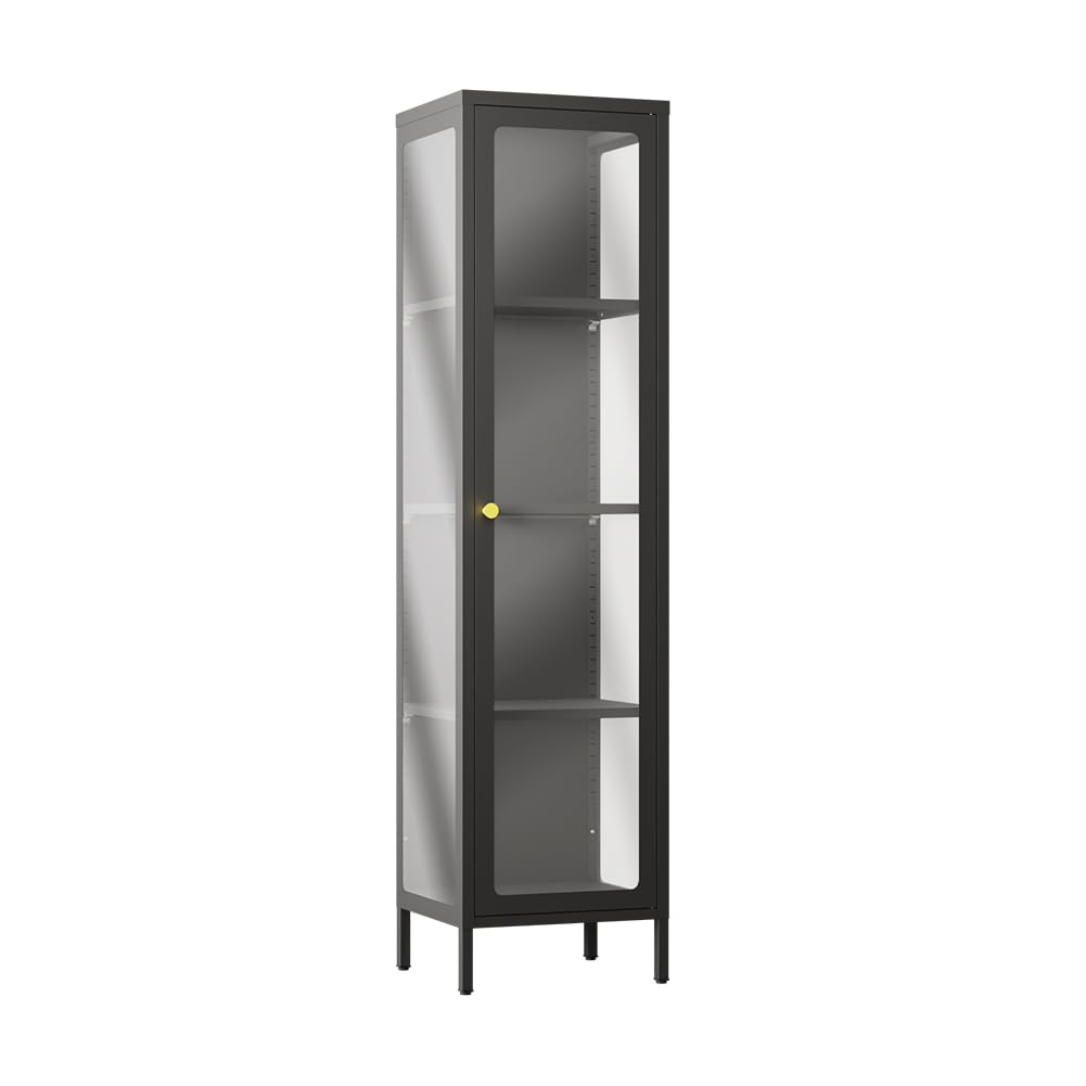 VCGGAIP Metal Display Cabinet with Glass Doors,4-Tier Curio Cabinet with Adjustable Shelves,21 DIY Color Lights Display Cases for Collectibles Figure VCGGAIP