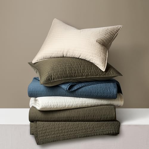 EVERGRACEHOME Cotton Sateen Quilt Set King Size, Pre-Washed Cotton Channel Stitch Coverlet Bedspread, 3 Pieces Lightweight Soft Bedding Sets for All Season, with 2 Pillow Shams, Olive Green EVERGRACEHOME