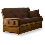 Nirvana Futons Brentwood Tray Arm Futon Frame, Drawers, and Microfiber Fudge Mattress Set - Full, Heritage Finish Nirvana Futons