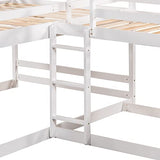 Quad Bunk Bed with Slide, Full and Twin Size L-Shaped Bunk Bed Frame Compatible with 4, Bunk Bed with Ladders Compatible with Teens Adults (White) Bedroom Bed Frame, WoodArtSupply