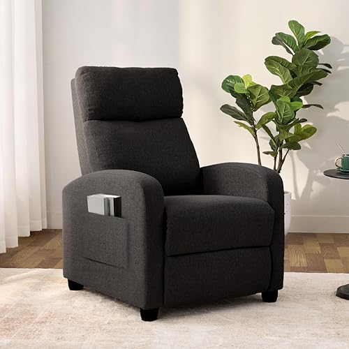 zzlay Recliner Chair for Living Room, Modern Adjustable Home Theater Seating Single Sofa Manual Push Back Armchair with Soft Linen Upholstery & High Backrest for Small Spaces, Linen-Black